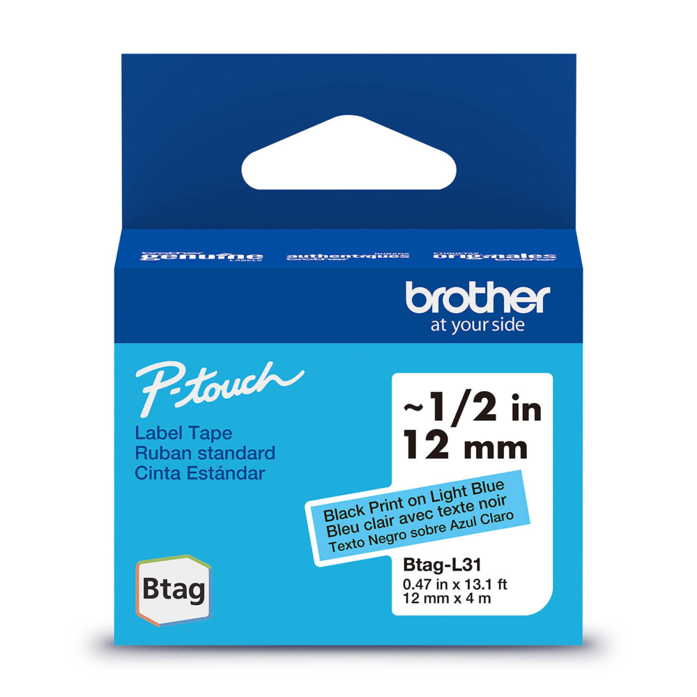 Ruban d'étiquettes Brother BTAGL31 d'origine pour étiqueteuses P-touch - Noir sur bleu clair - 12 mm l x 4 m L