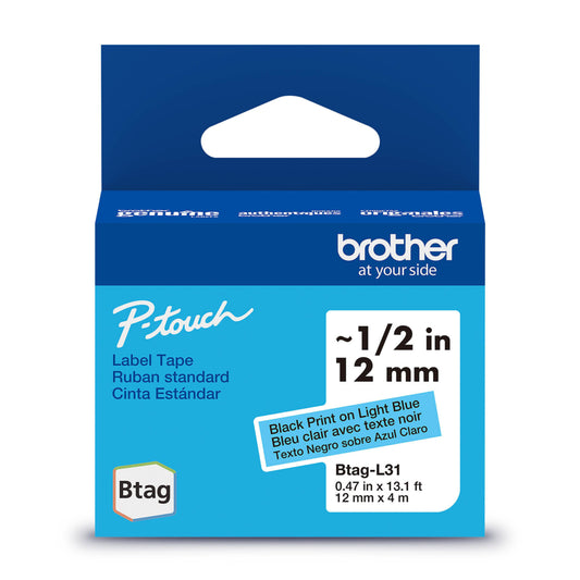 Brother Genuine BTAGL31 Label Tape for P-touch Label Makers - Black on Light Blue - 12 mm W x 4 m L