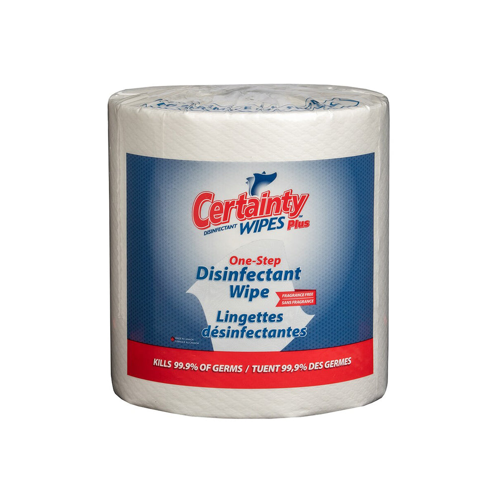 Lingettes désinfectantes Certainty Plus - Sans parfum - 20,3 x 15,2 cm - 800 lingettes par rouleau - Paquet de 2