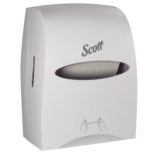 Distributeur manuel d'essuie-mains en rouleau Scott Essential – pour essuie-mains Scott Purple Core – 32 x 41 x 26 cm – Blanc