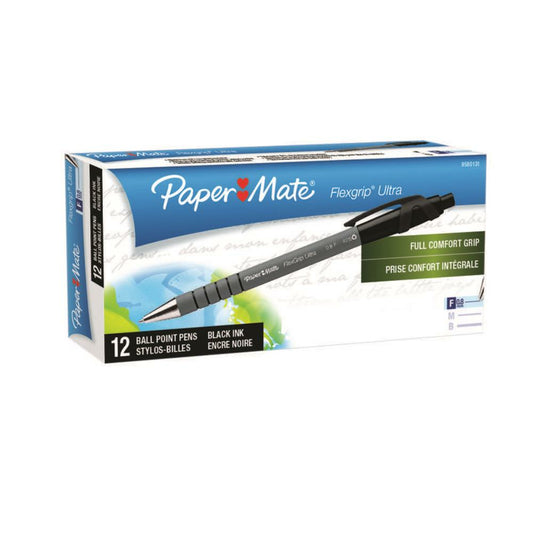 Paper Mate Flexgrip Ultra Ballpoint Pens - Retractable - 0.8mm - Black - 12 Pack