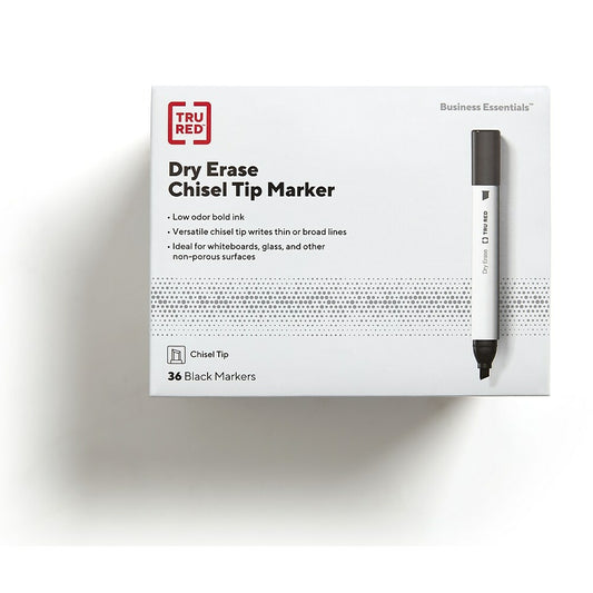 TRU RED Dry Erase Markers - Chisel Tip - Black - 36 Pack