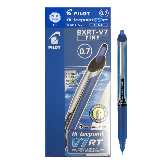 Stylos roller Pilot Hi-Tecpoint, Grip, rétractables, V7, bleu, lot de 12