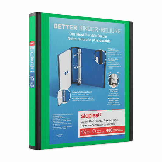 Classeur Staples Better Binder - 1-1/2" - Vert