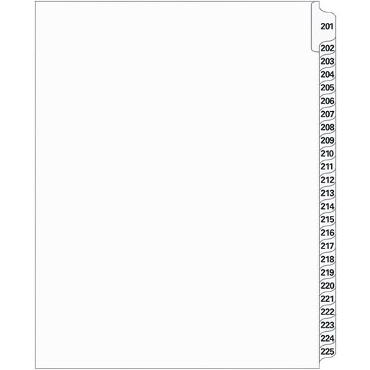 Supreme Litigation Tabs 25th Cut Numeric Set 11" White #201/225