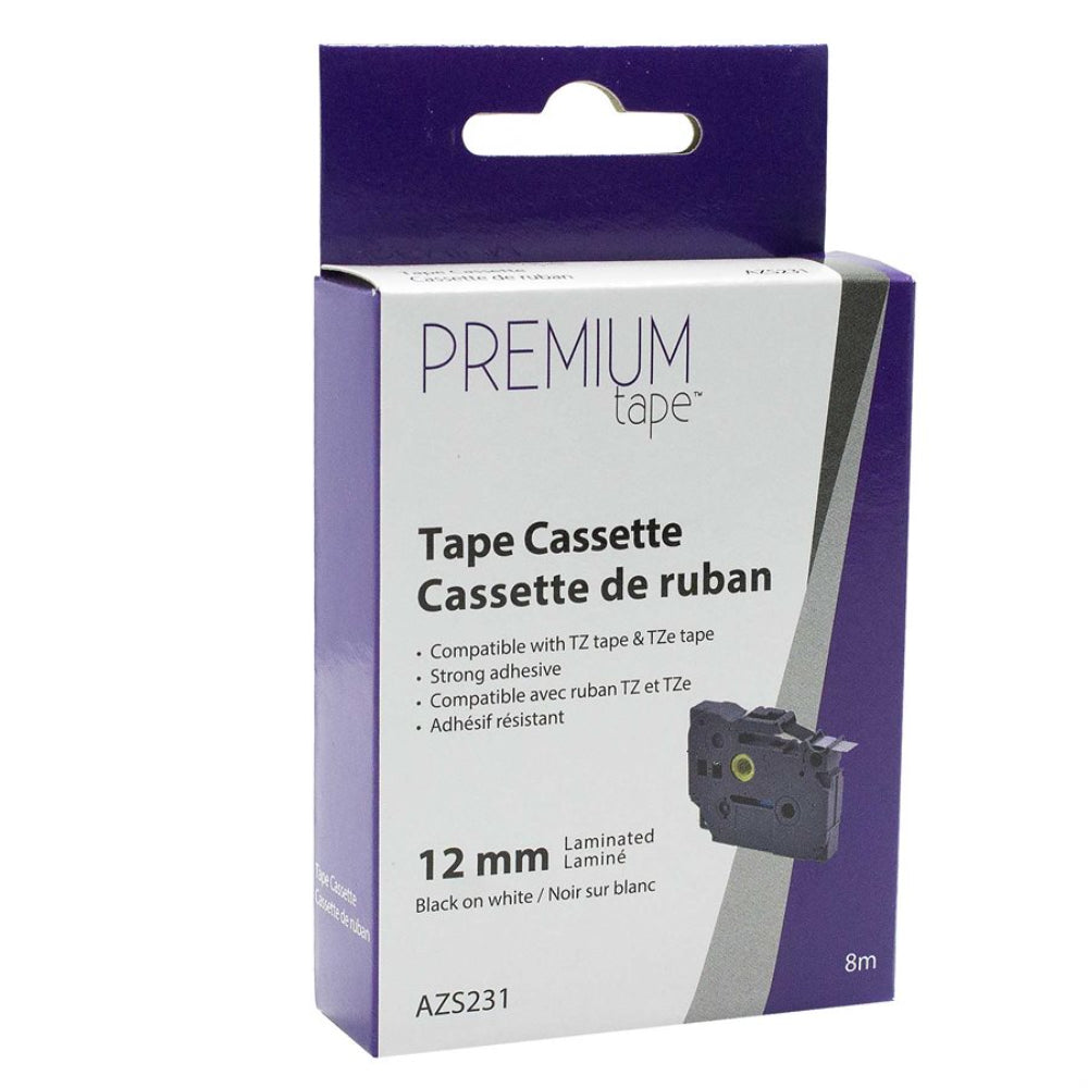 Nutone Premium Tapes Compatible with Brother TZE-S231, TZES231, TZ231, TZ-231 - Extra Strength Adhesive - Black / White - 12 mm