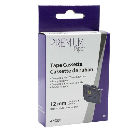 Nutone Premium Tapes Compatible with Brother TZE-S231, TZES231, TZ231, TZ-231 - Extra Strength Adhesive - Black / White - 12 mm