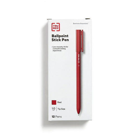 TRU RED Ballpoint Pen - Medium Point - 1.0mm - Red - 12 Pack