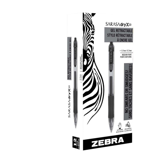 Stylo à encre gel rétractable Zebra Sarasa - Pointe moyenne - 0,7 mm - Acajou - Lot de 12
