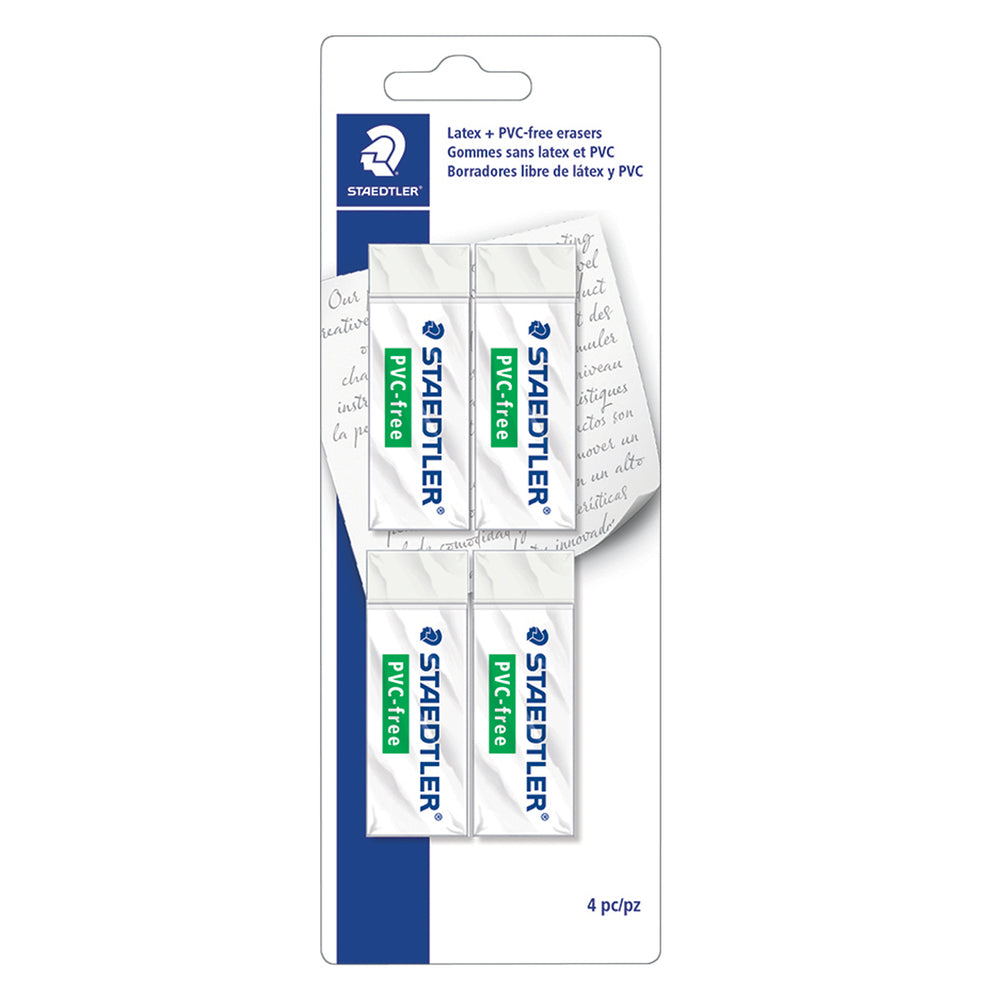 Gomme Staedtler sans PVC, grande taille, blanche, lot de 4