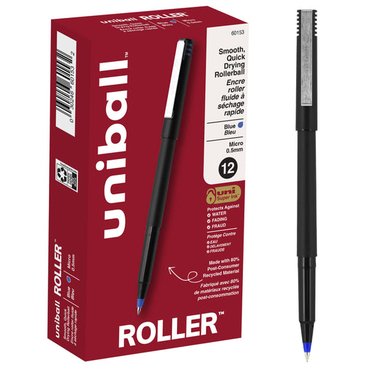 Stylos roller Uni-Ball - Micropointe (0,5 mm) - Bleu - Lot de 12