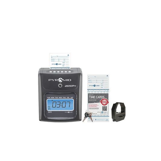 Pyramid Time Systems 2000 Series Unlimited Employee Auto Aligning Manual Punch Time Clock, Charcoal (2650)
