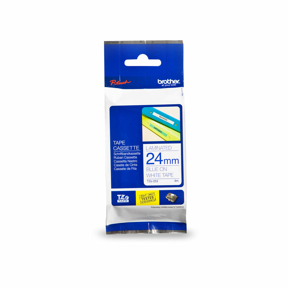 Ruban laminé Brother P-Touch - 24 mm - Bleu sur blanc