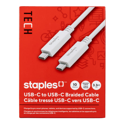 Staples TECH USB-C to USB-C Charging Cable - 3.3 ft. - 10Gbps/second - White