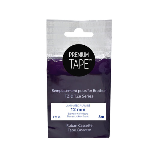 Nutone Premium Tapes Compatible with Brother TZ233, TZ-233, TZE233, TZE-233 - Blue / White - 12 mm