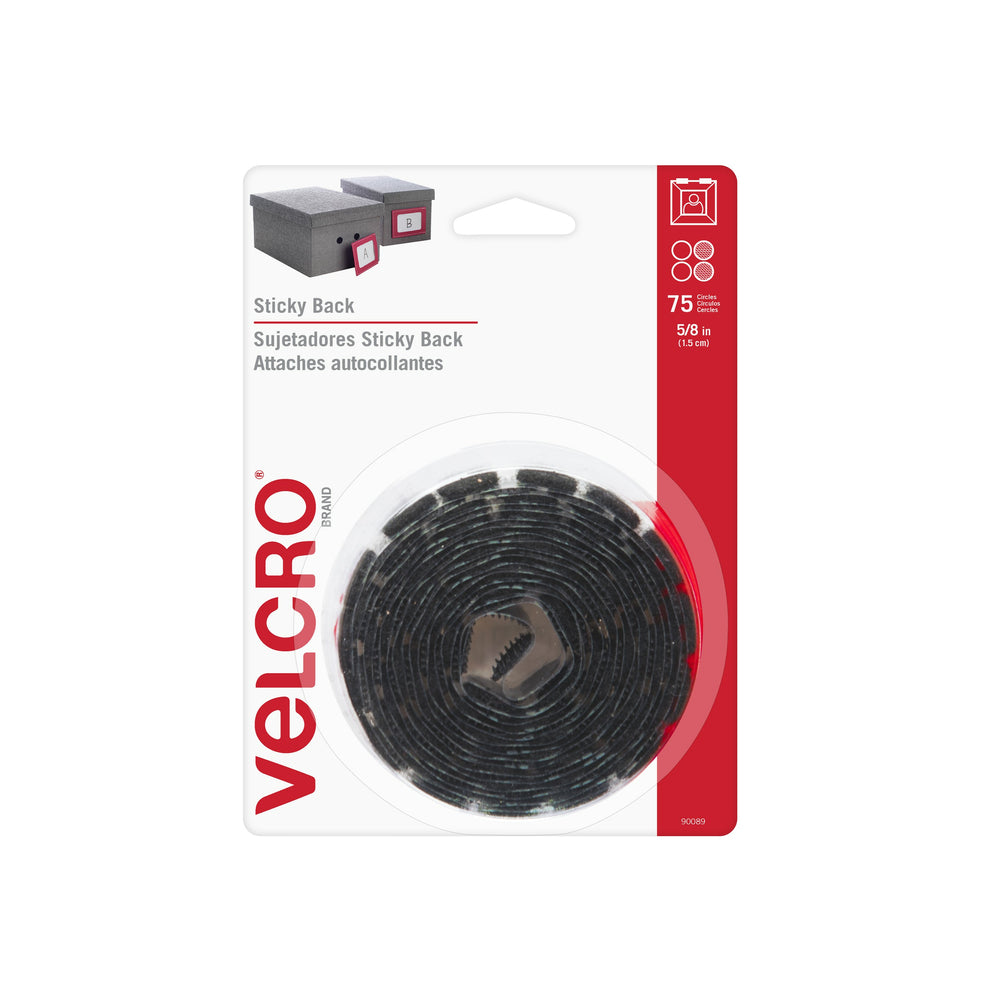 Velcro Sticky Back Coin Shaped Fasteners - 5/8" Hook & Loop Coins - Black - 75 Pack