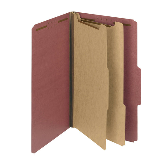 Smead 100% Recycled Pressboard Classification Folders with 2 Dividers - Red - Legal Size - 25 pt. - 2" Expansion - 10 Pack