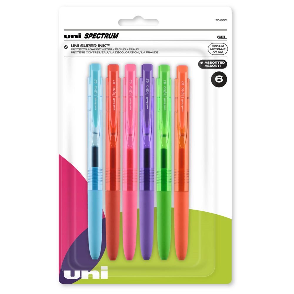 uni-ball Spectrum Retractable Gel Pens - Medium Point (0.7mm) - Assorted Ink - 6 Pack