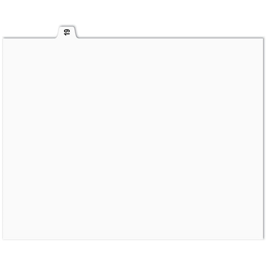 Onglets d'indexation numérique Apak - n° 19 - Blancs - 8 1/2" x 11" - Coupe 1/15e - 110 lb - Non perforés - Paquet de 25