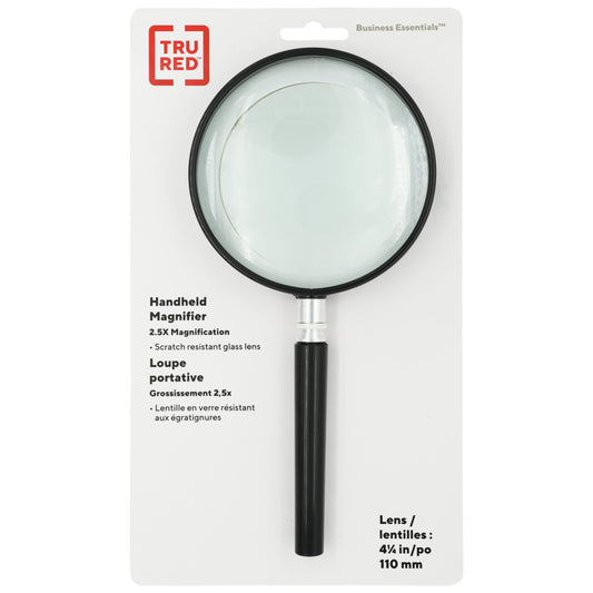 TRU RED Classic Glass Magnifier - 4-1/4" - 2.5x Magnification - Black