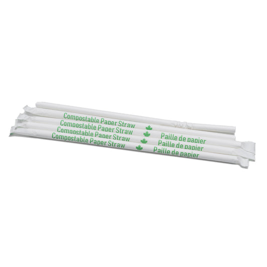 Eco-Packaging 8" Wrapped Jumbo Flex Paper Straws - White - 300 Pack
