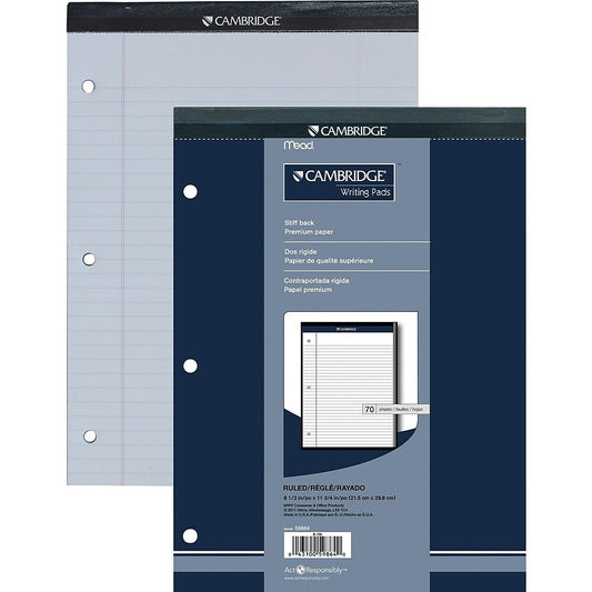 Bloc-notes Cambridge Premium, 8-1/2" x 11-3/4", larges lignes, blanc, 70 feuilles, perforé 3 trous
