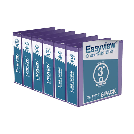 Davis Group Easyview Premium 3" 3-Ring Customizable Binder - Round Ring - Purple - 6 Pack