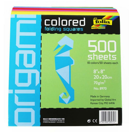 Folia Origami Paper, Assorted Colors, 8"x8", 500/pack