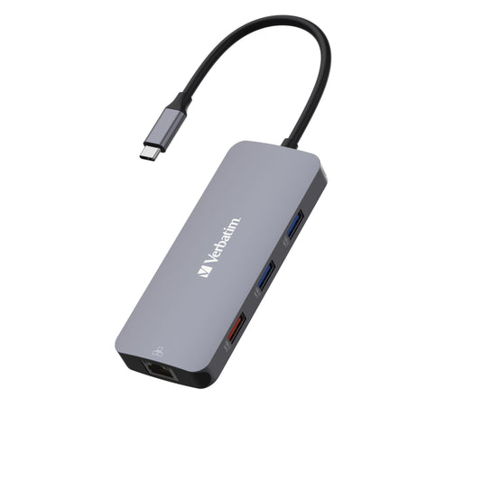 Verbatim USB-C Pro 9 Multiport Hub - 4.80" L x 1.90" W x 0.60" H - Grey