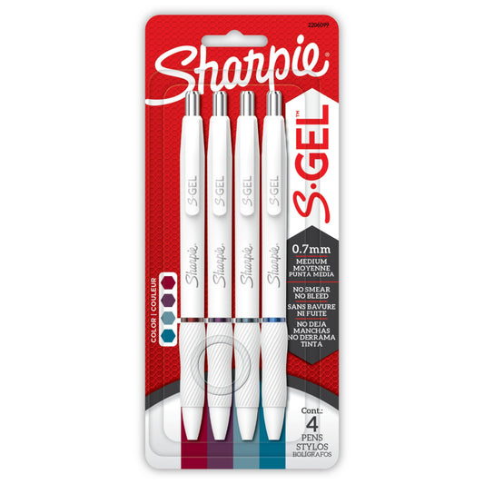 Sharpie S-Gel Fashion Barrel Gel Pens - Pearl White Body - Medium Point - 0.7 mm - Bold Jewel Colour Assortment - Set of 4