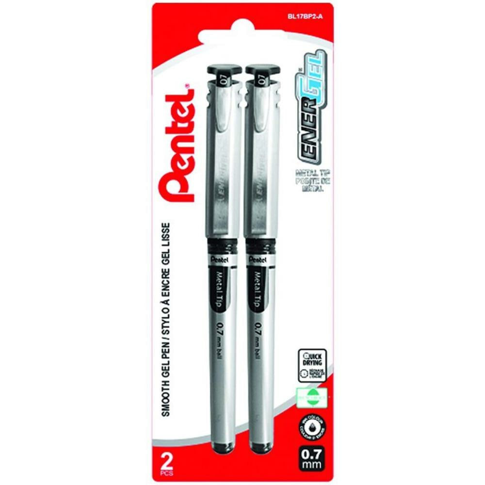 Stylos gel Pentel Energel à pointe métallique, 0,7 mm, noir, lot de 2