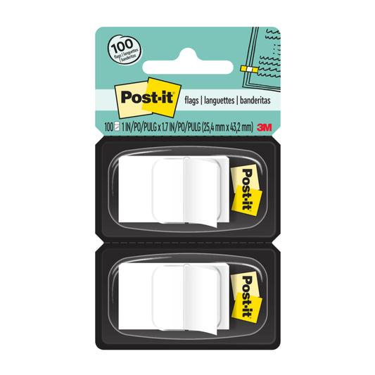 Post-it 1" x 1.7" Flags - White - 50 Flags/Dispenser - 2 Dispensers/Pack