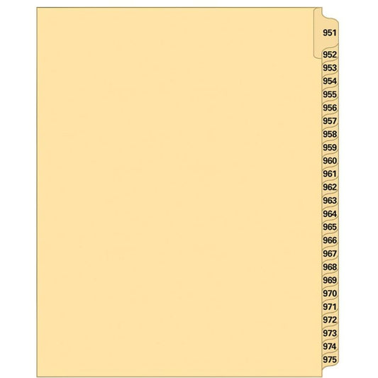 Supreme Litigation Tabs 25th Cut Numeric Set 11" Buff #951-975