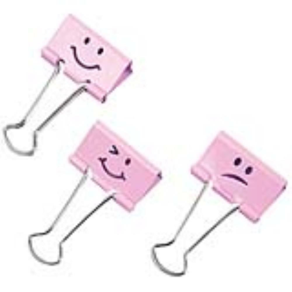 Rapesco Foldback Clips Assorted Emojis 1-1/2" - Pink - 20 Pack
