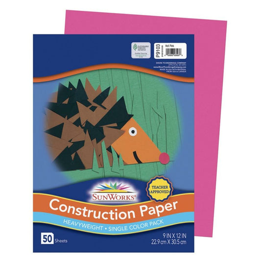 Papier de construction SunWorks, rose vif, 22,9 cm x 30,5 cm, 50 feuilles/paquet