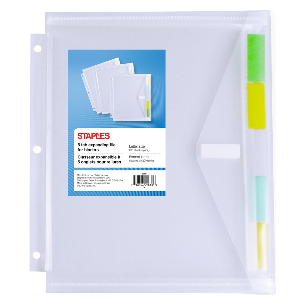 Classeur extensible Staples à 3 anneaux - 5 onglets