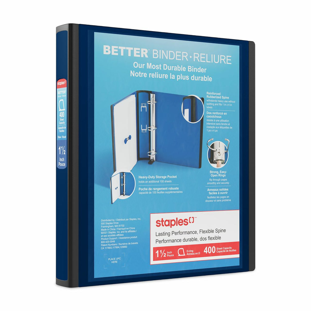 Classeur Staples Better Binder - 1-1/2" - Bleu