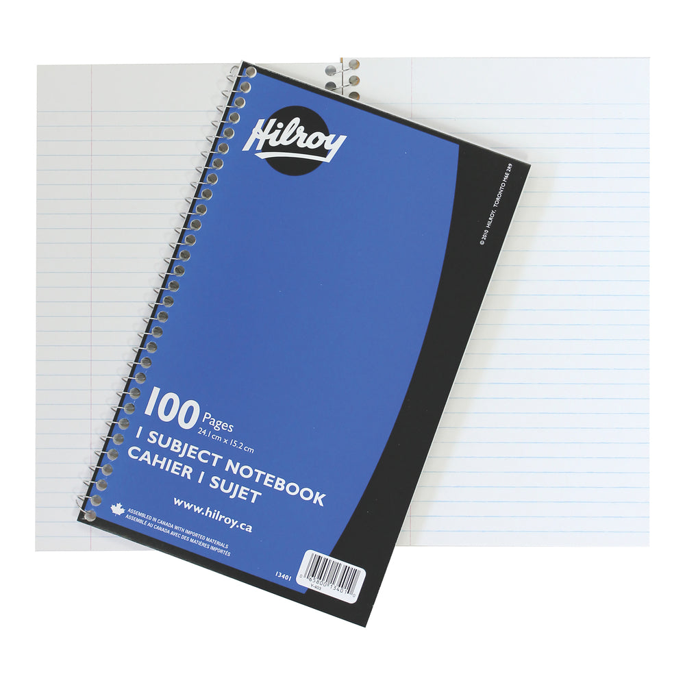 Cahier à spirale Hilroy 1 sujet - 9 1/2" x 6" - 50 feuilles - Bleu