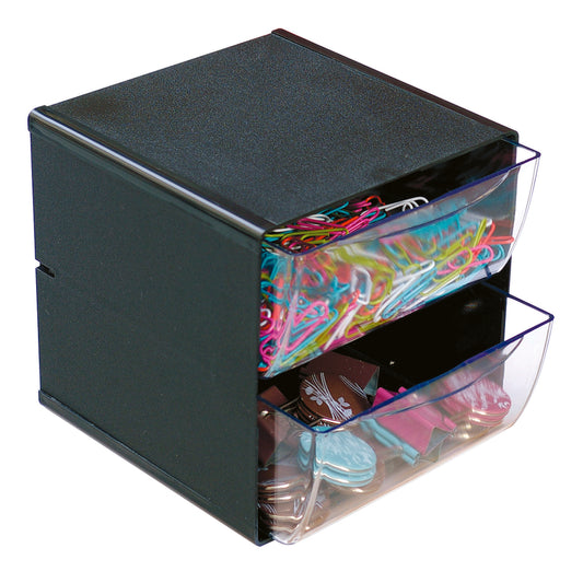 Organiseur cube empilable Deflecto - 2 tiroirs - Noir