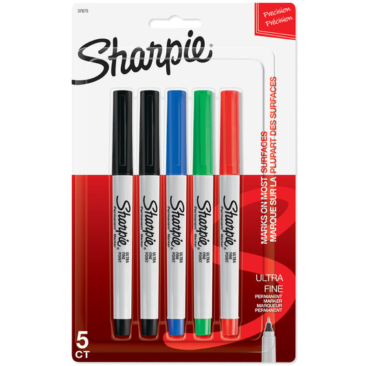 Marqueurs permanents Sharpie - Pointe ultra-fine - Couleurs assorties - Paquet de 5