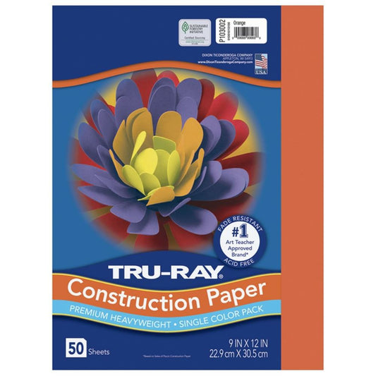 Papier de construction Tru-Ray, orange, 22,9 cm x 30,5 cm, 50 feuilles/paquet.