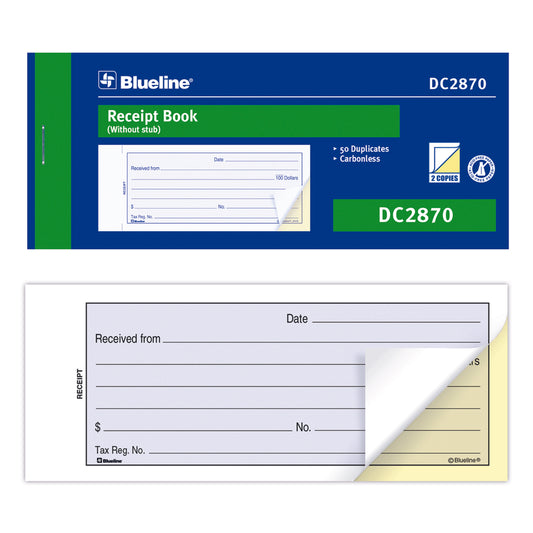 Blueline DCB2870 Bilingual Receipt Book - 50 Duplicates