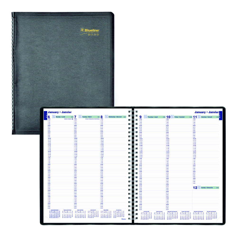 Blueline 2025 Weekly Planner - 11" x 9-1/16" - Black - Bilingual