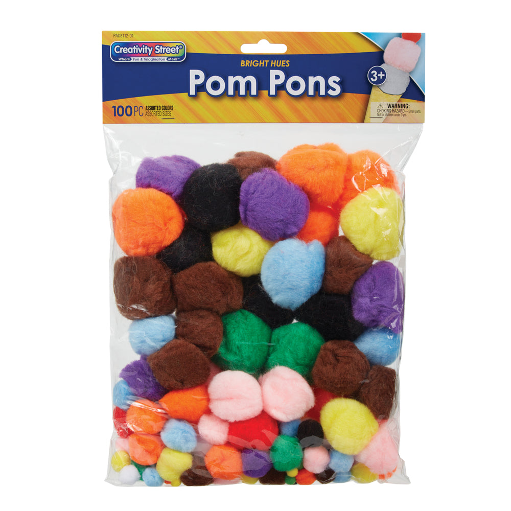 Pompons Creativity Street, teintes vives, tailles assorties, paquet de 100