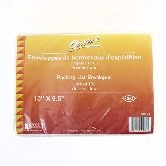 Enveloppes de bordereau d'expédition Geocan à fenêtre complète - 33 cm de largeur x 24 cm de longueur - Paquet de 100