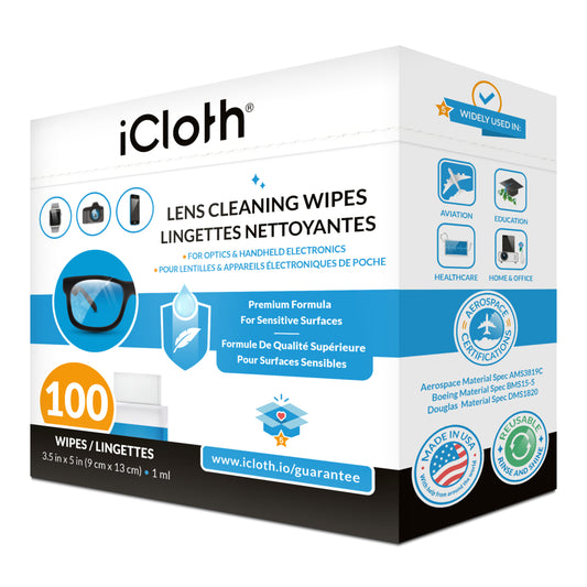 Lingettes nettoyantes pour écran iCloth Premium - Petit format - Paquet de 100