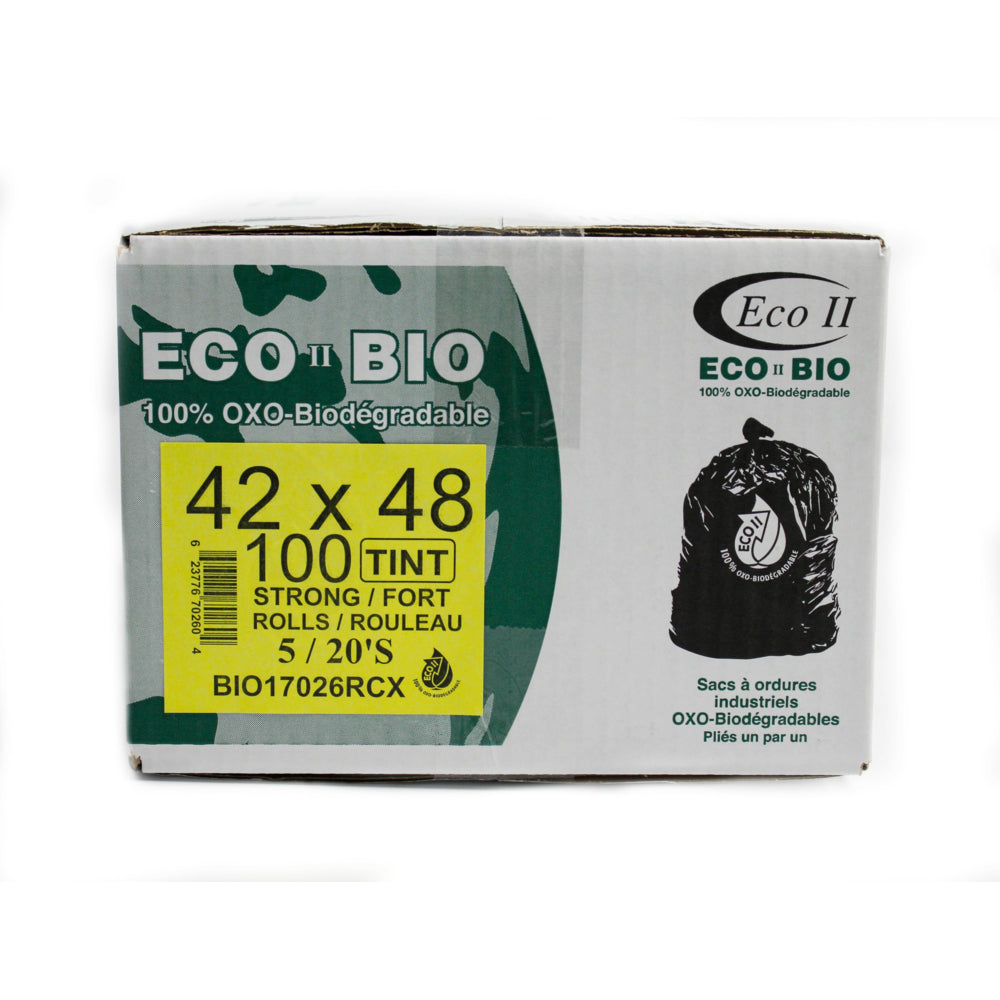 Eco II Oxo-Biodegradable Garbage Bags -  42" x 48" - Regular - Clear Tint -20/Roll - 100 Pack