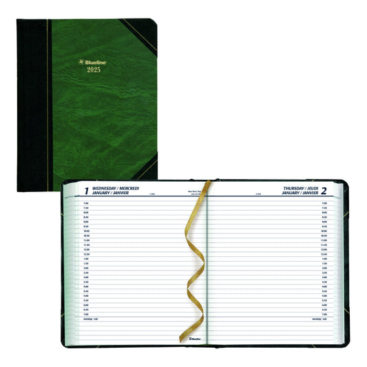 Blueline 2025 Traditional Daily Planner - 8-1/8" x 6-9/16" - Marble Green - Bilingual