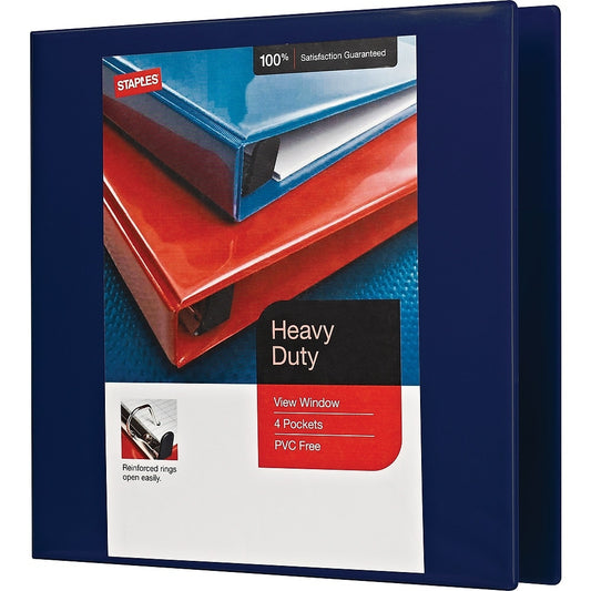 Staples Heavy-Duty View Binder with D-Rings - 1 1/2" - Blue