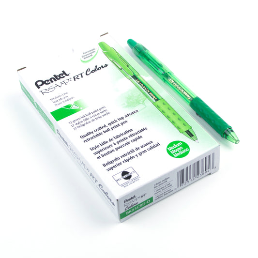 Pentel R.S.V.P. Retractable Ballpoint Pen - Medium Point - 1.0mm - Green - 12 Pack